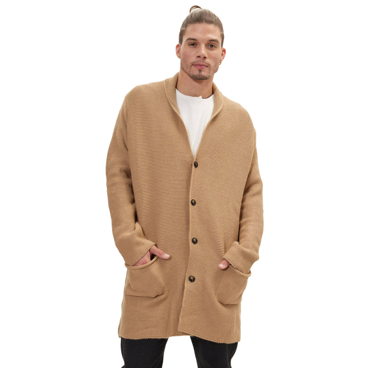 Ron Tomson Classic Shawl Lapel Long Cardigan - Camel