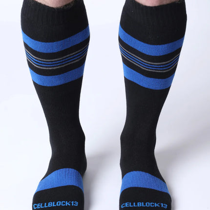 Cellblock 13 Tight End Shadow mens sexy knee-high socks black/blue Egoist Chicago www.egoistunderwear.com 