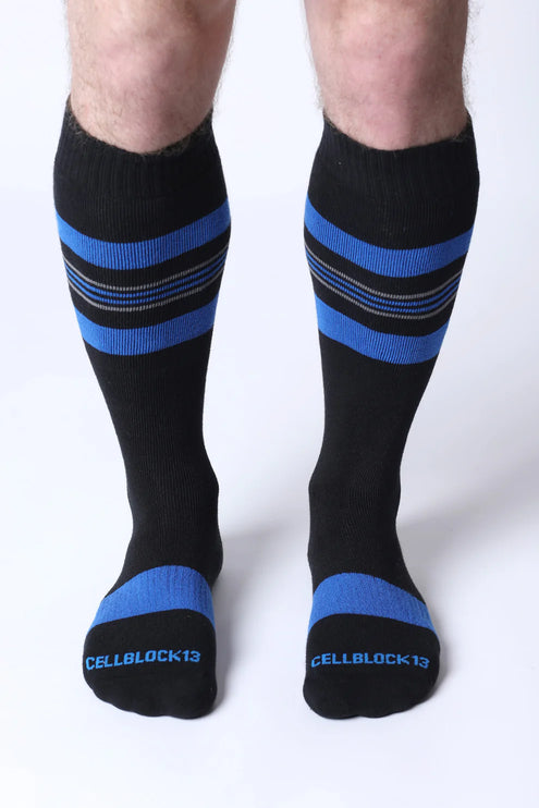 Cellblock 13 Tight End Shadow mens sexy knee-high socks black/blue Egoist Chicago www.egoistunderwear.com 
