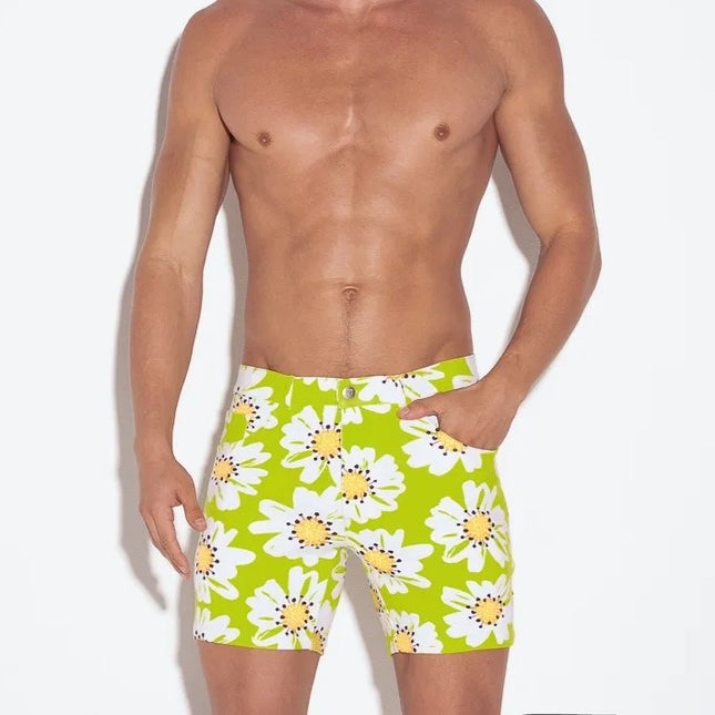 Code 22 slim fit 5" 5-pocket stretch short 9712 floral lime egoist chicago egoistunderwear.com