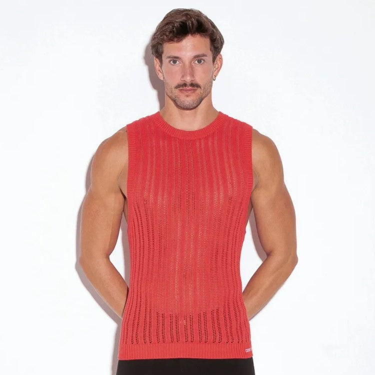 Code 22 knit sleeveless t-shirt 7002 coral red
