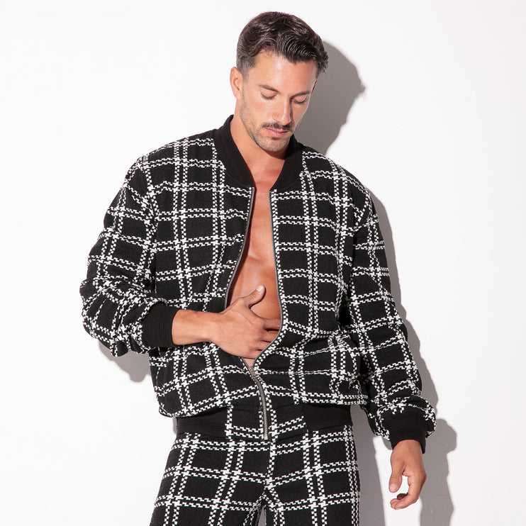 Code 22 Cameron bomber jacket 9790 plaid black/white Egoist Chicago www.egoistunderwear.com