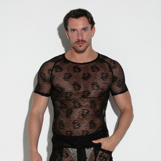 Code 22 Lace t-shirt mesh 9763 floral black egoist chicago egoistunderwear.com