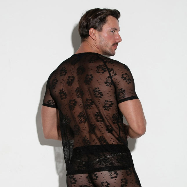 Code 22 Lace t-shirt mesh 9763 floral black egoist chicago egoistunderwear.com