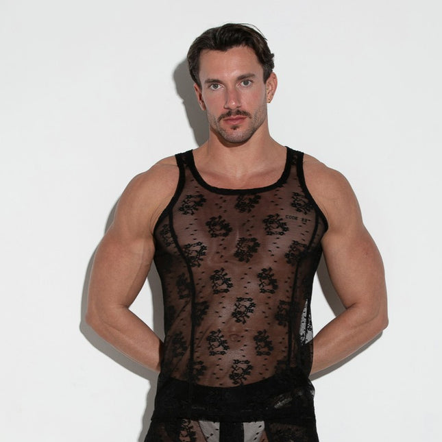 Code 22 Lace tank mesh 9763 floral black egoist chicago egoistunderwear.com