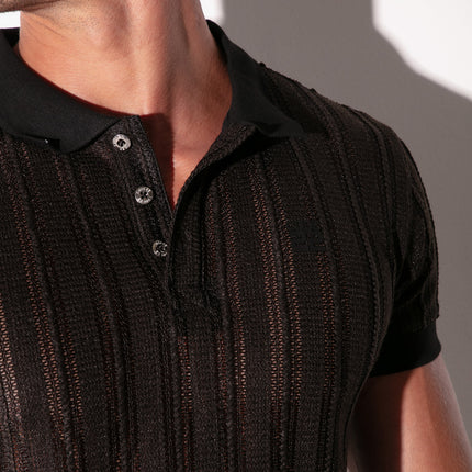 Code 22 Oasis mens sexy slim fit mesh lace polo shirt 9768 black Egoist Chicago www.egoistunderwear.com