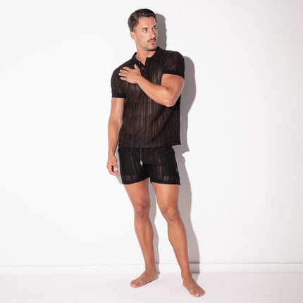 Code 22 Oasis mens sexy slim fit mesh lace polo shirt 9768 black Egoist Chicago www.egoistunderwear.com