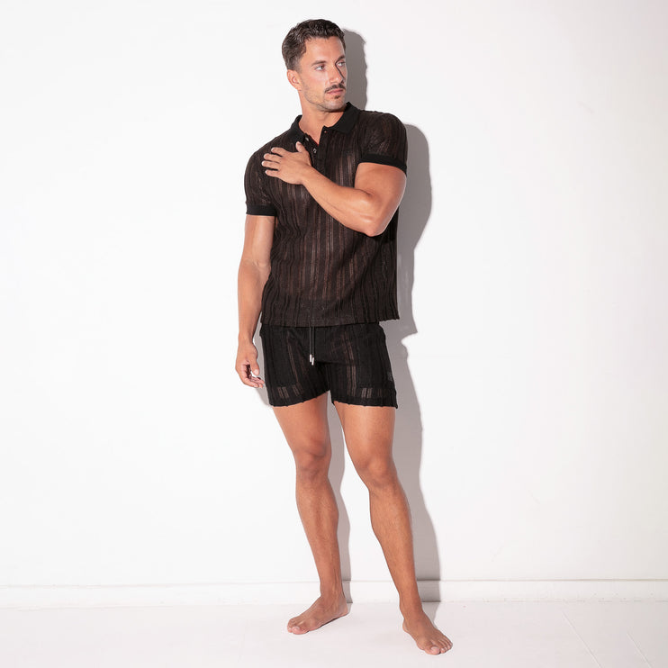 Code 22 Oasis mens sexy slim fit mesh lace polo shirt 9768 black Egoist Chicago www.egoistunderwear.com