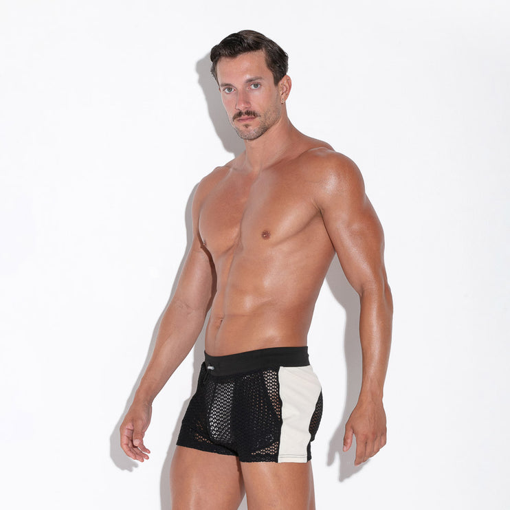 Code 22 Openwork 2" short 9736 mesh black lace sexy mens shorts www.egoistunderwear.com Egoist Chicago