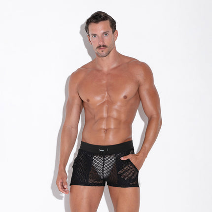 Code 22 Openwork 2" short 9736 mesh black lace sexy mens shorts www.egoistunderwear.com Egoist Chicago