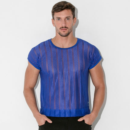 Code 22 Pinstripe mesh slim-fit  mens tank top blue www.egoistunderwear.com Egoist Chicago