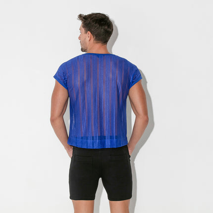 Code 22 Pinstripe mesh slim-fit  mens tank top blue www.egoistunderwear.com Egoist Chicago