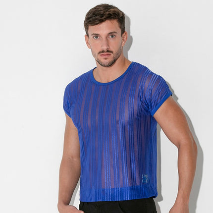 Code 22 Pinstripe mesh slim-fit  mens tank top blue www.egoistunderwear.com Egoist Chicago
