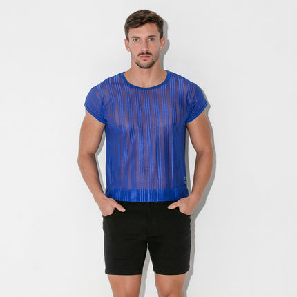Code 22 Pinstripe mesh slim-fit  mens tank top blue www.egoistunderwear.com Egoist Chicago