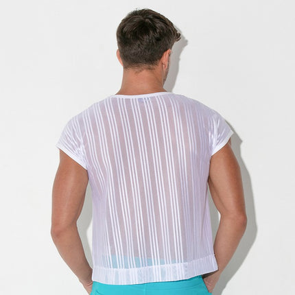 Code 22 Pinstripe mesh slim-fit  mens tank top white www.egoistunderwear.com Egoist Chicago