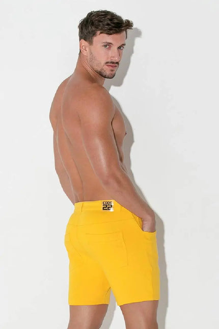 Code 22 slim fit 5" 5-pocket stretch short 9712 yellow egoist chicago egoistunderwear.com