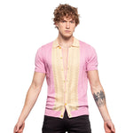 Eight X Tony slim fit knit short-sleeve shirt pink/cream