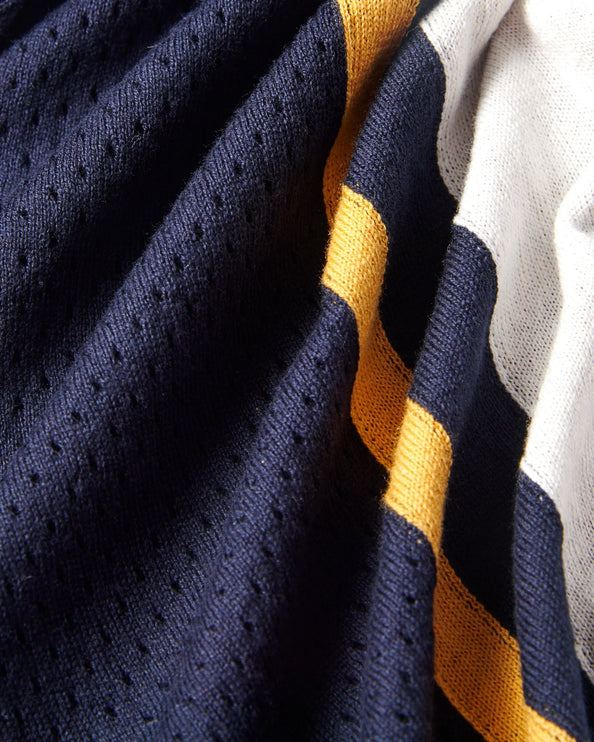 Eight X Varsity knit button up polo shirt navy