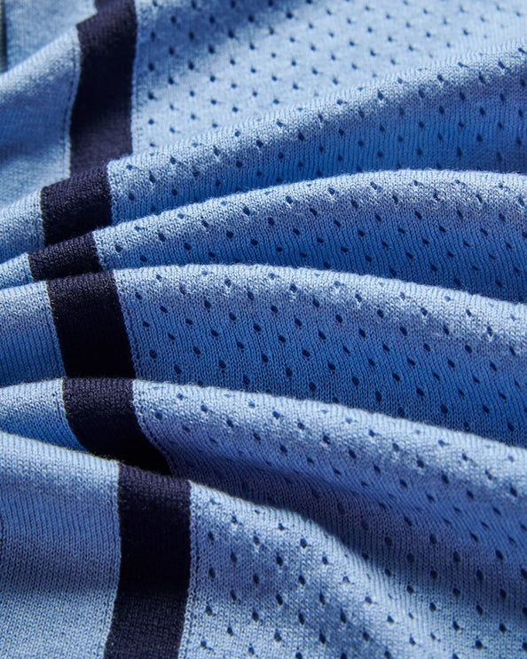 Eight X Varsity knit button up polo shirt blue