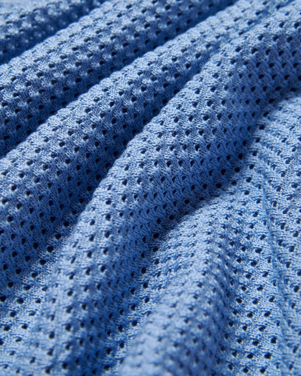 Eight X Sundae crochet short sleeve button up polo shirt blue