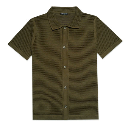 Eight X Docker knit button up polo shirt olive