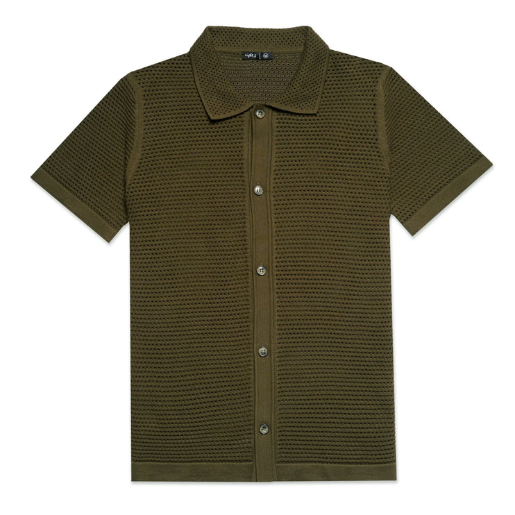 Eight X Docker knit button up polo shirt olive