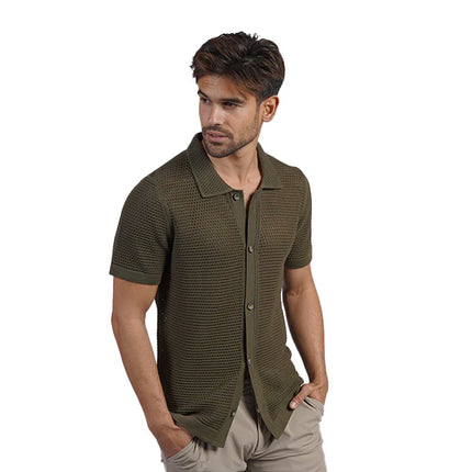 Eight X Docker knit button up polo shirt olive