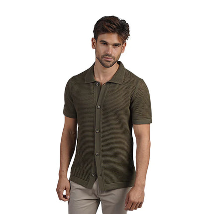 Eight X Docker knit button up polo shirt olive