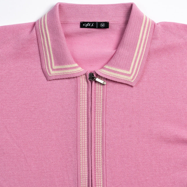 Eight X Contour Zip-Up Knit Polo Shirt - Pink