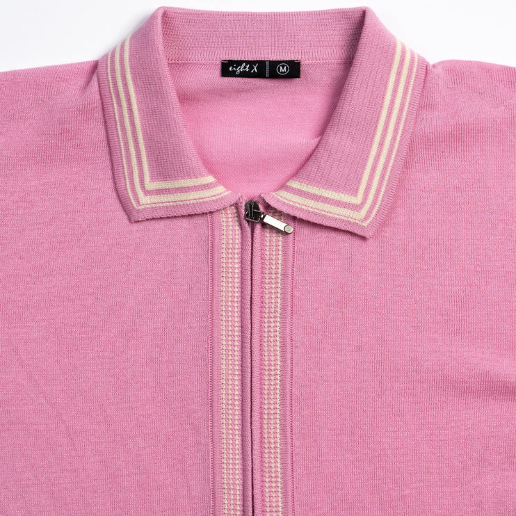 Eight X Contour short sleeve zip knit polo shirt pink