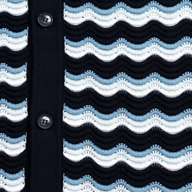 Eight X The Ripple crochet short sleeve button up polo shirt navy