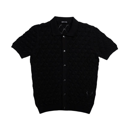 Eight X Spire crochet short sleeve button up polo shirt black