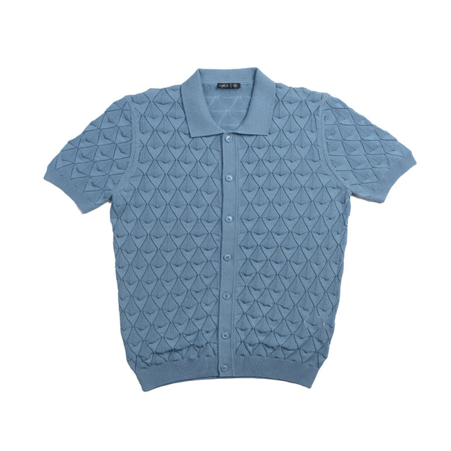 Eight X Spire Knit Textured Button-Down Polo Shirt - Blue