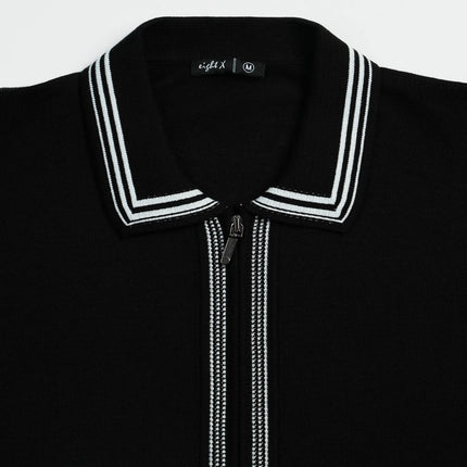 Eight X Contour short sleeve zip knit polo shirt black