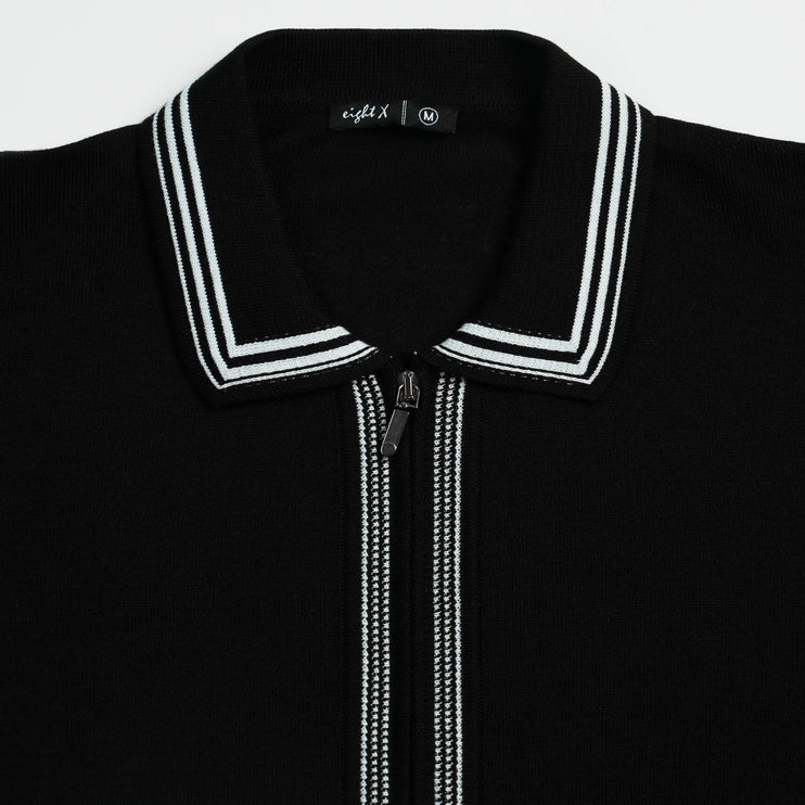 Eight X Contour short sleeve zip knit polo shirt black