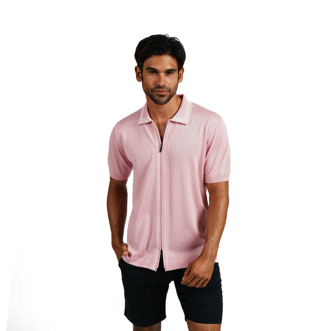 Eight X Contour Zip-Up Knit Polo Shirt - Pink