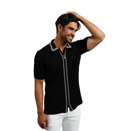 Eight X Contour short sleeve zip knit polo shirt black