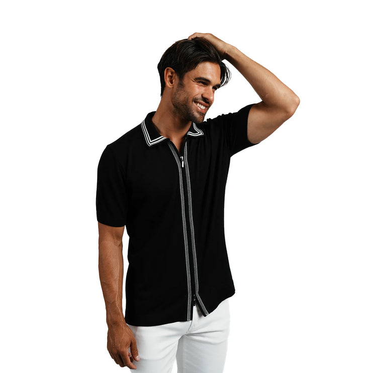 Eight X Contour short sleeve zip knit polo shirt black