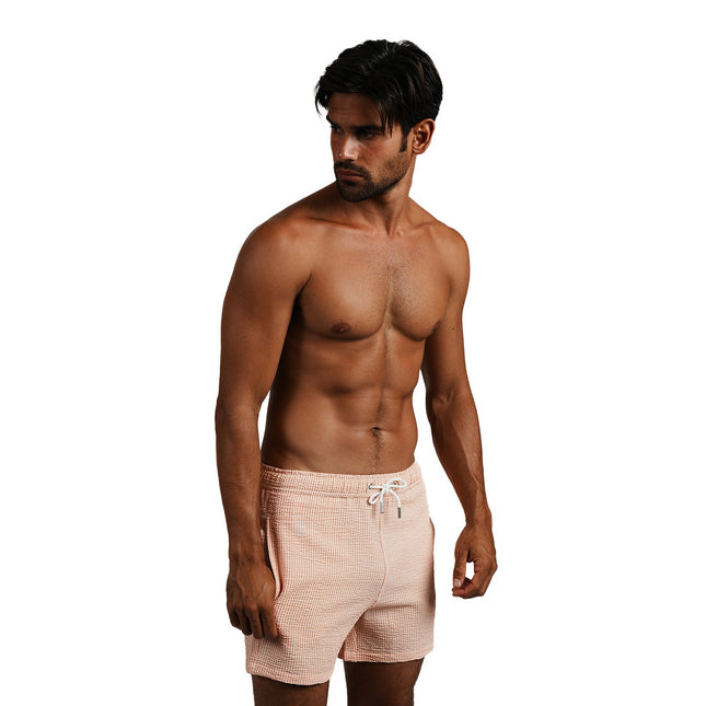 Eight X Coral Sky 4-Inch Seersucker Swim Shorts - Coral Stripe