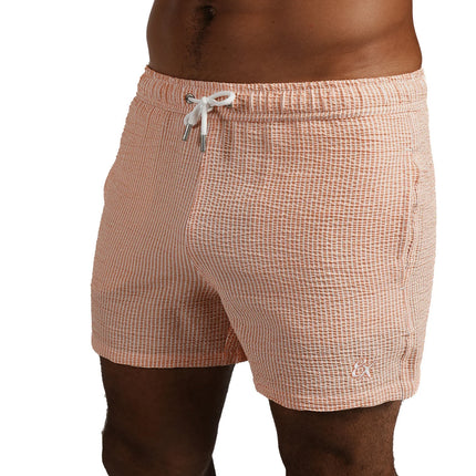 Eight X Coral Sky 4-Inch Seersucker Swim Shorts - Coral Stripe
