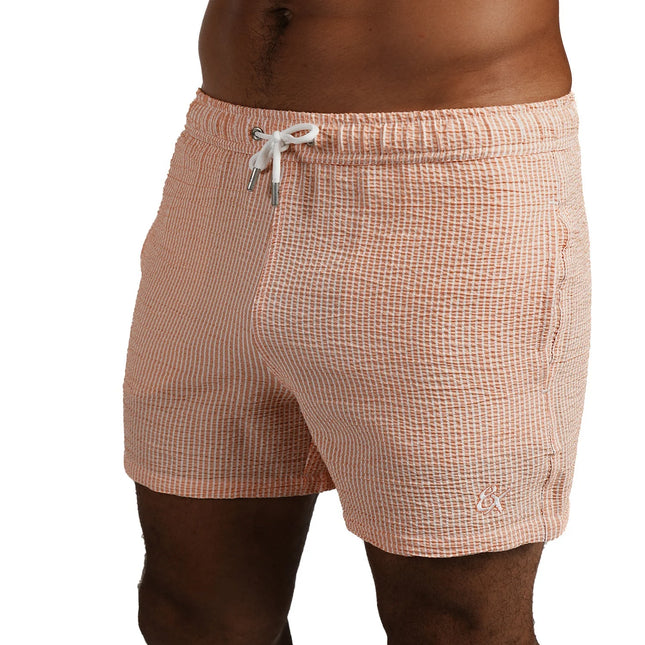 Eight X Coral Sky 4-Inch Seersucker Swim Shorts - Coral Stripe