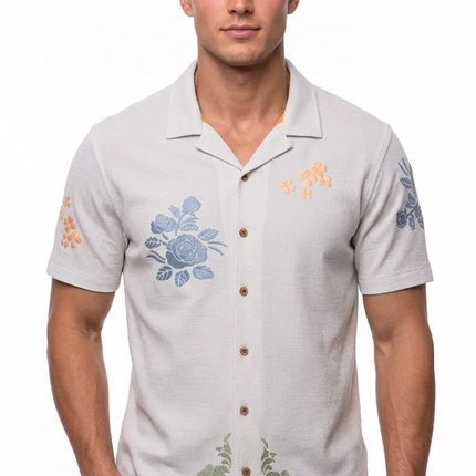 SoulStar Embroidered Slim-Fit Shirt - Floral White