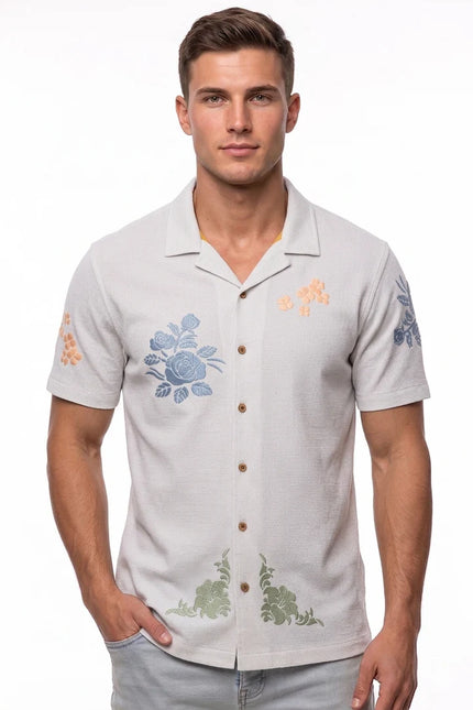 SoulStar Embroidered Slim-Fit Shirt - Floral White