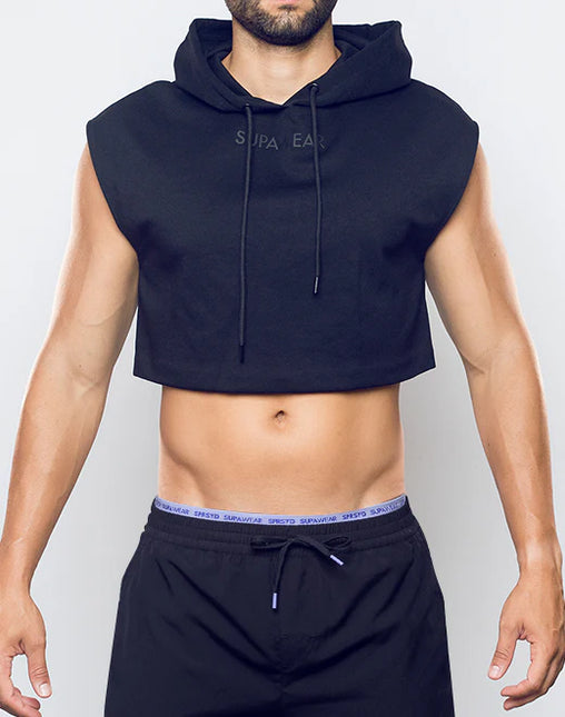 Supawear Cropped Sleeveless Hoodie - Black