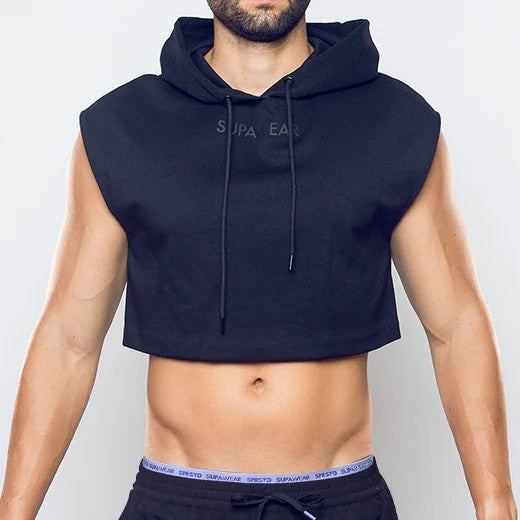 Supawear Cropped Sleeveless Hoodie - Black
