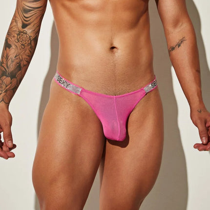 Sexy Boy Mesh Thong w/ Rhinestones - Pink