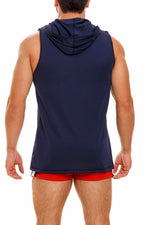 JOR Atlas hooded sports mesh sleeveless muscle t-shirt navy