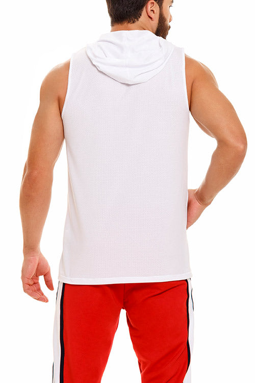 JOR Atlas hooded sports mesh sleeveless muscle t-shirt white