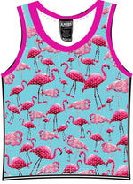 Knobs Flamingos tank mesh sky blue