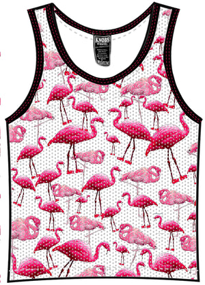 Knobs Flamingos tank mesh white